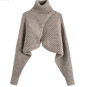 Turtleneck Super Cropped Long Sleeve Shrug Sweater